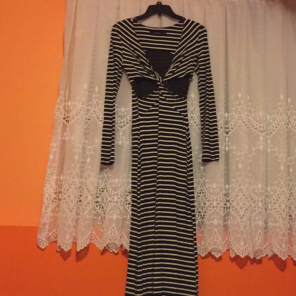 Ark & co. Black and white stripped long dress
